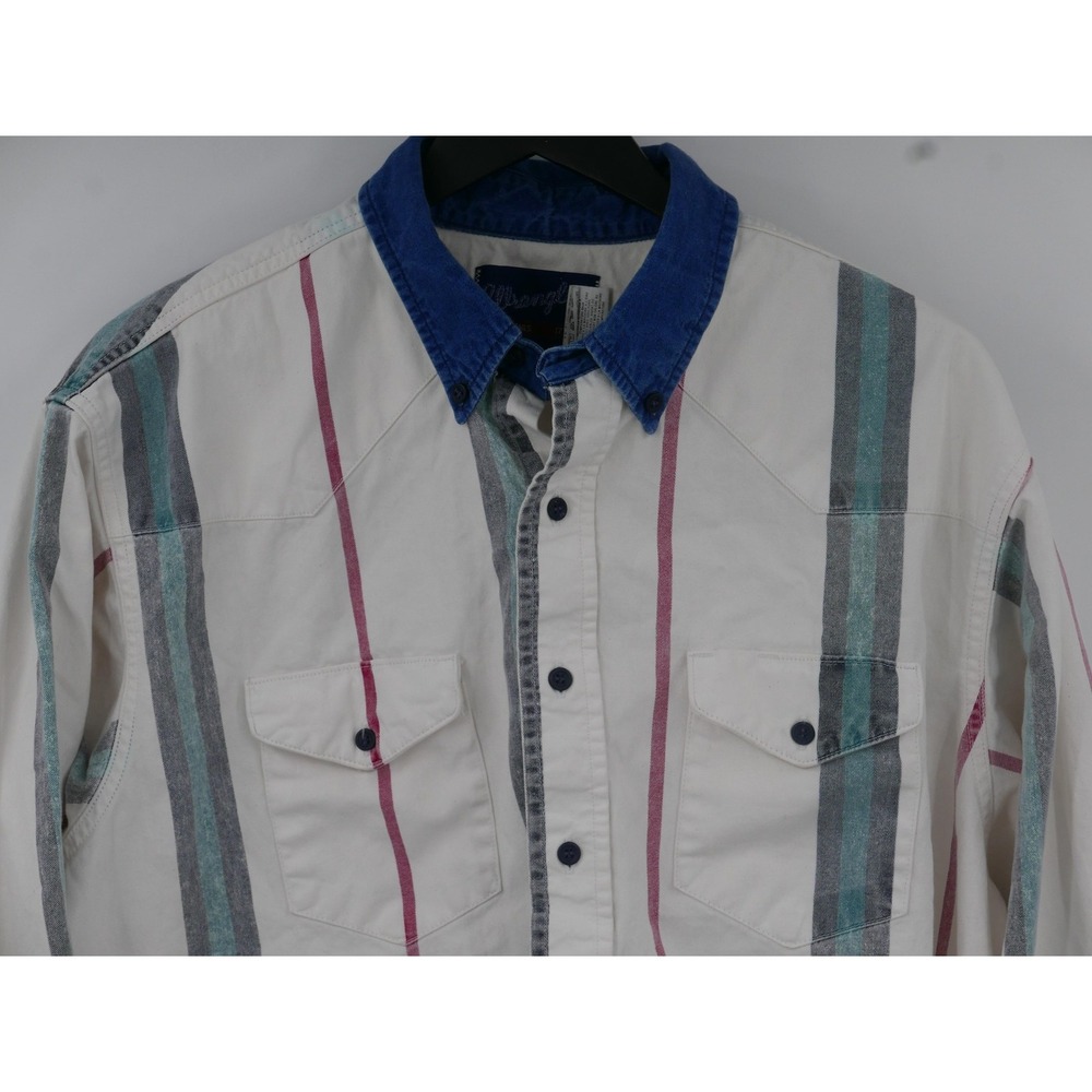 Vintage 90s Wrangler Brushpopper LS Shirt Western Denim Collar Men's 17.5 35 XL